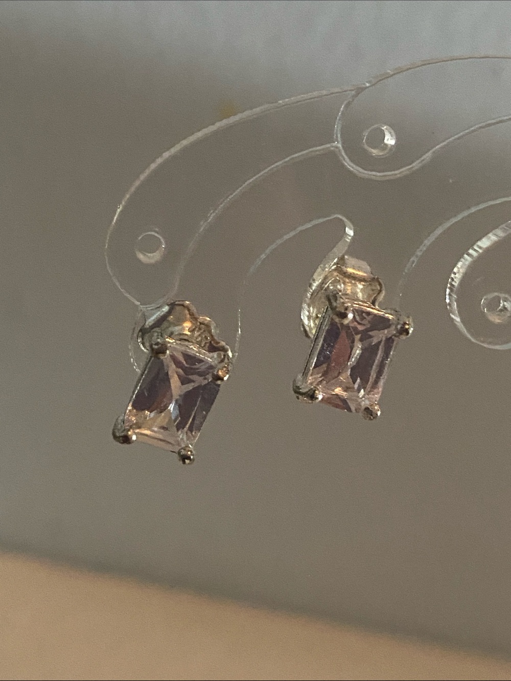 Sterling Silver Pinkish Rectangular Stud Earrings